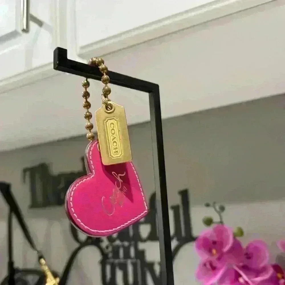 Coach Bleecker Pink Leather HEART Luggage Tag 92224 Keychain Poppy Ball Chain